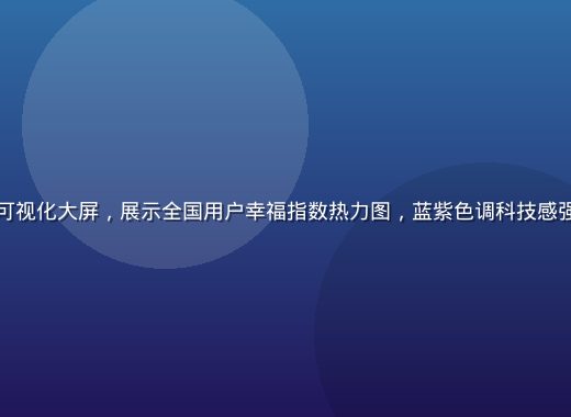 幸福宝数据中心可视化大屏，展示全国用户幸福指数热力图，蓝紫色调科技感强，数据跳动生动